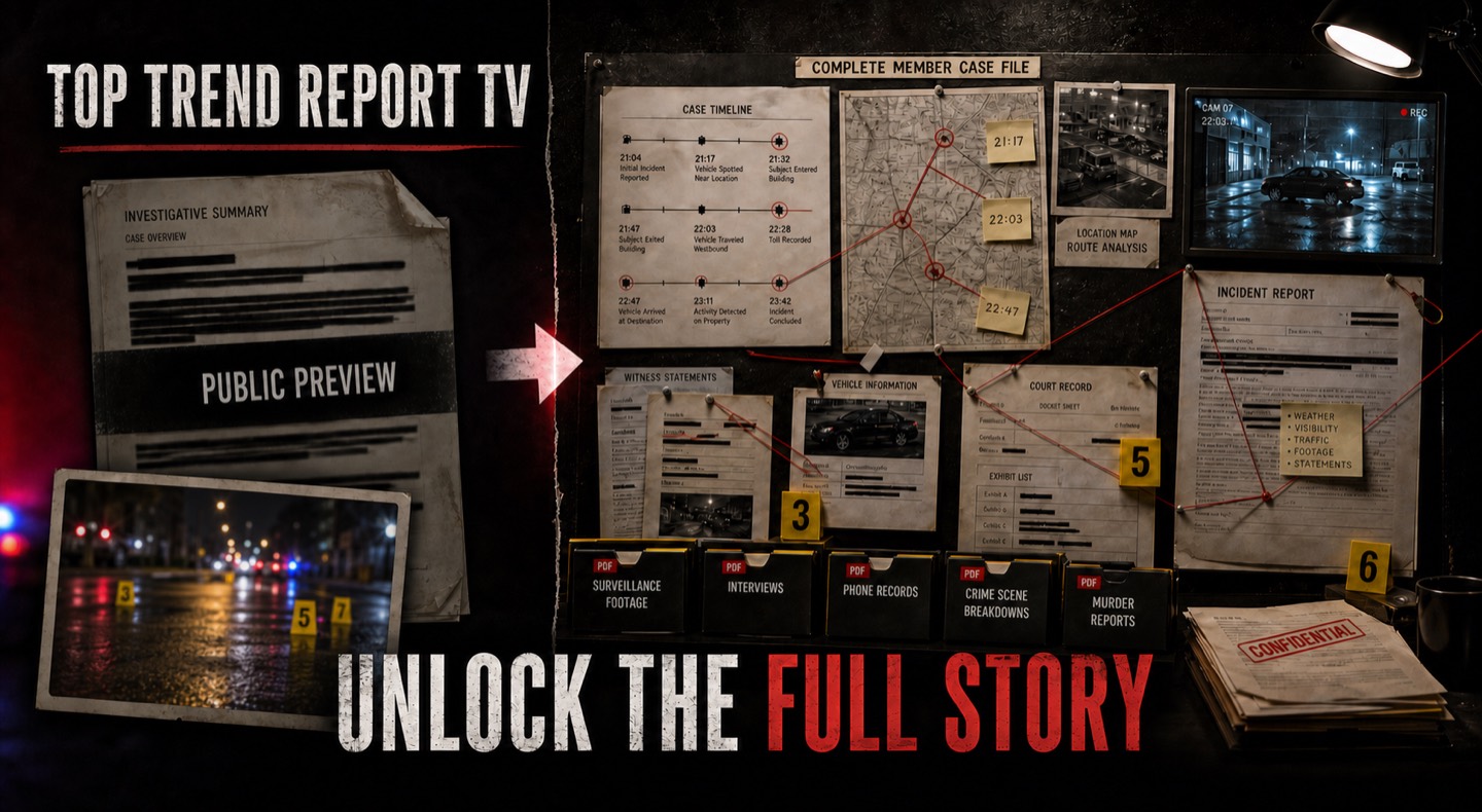 Public preview compared with a complete member case file containing timelines, court records, surveillance analysis, and protected reports